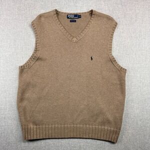VTG Y2K Polo Ralph Lauren Sweater Vest Men Large Tan Cotton Prep Ivy Academia